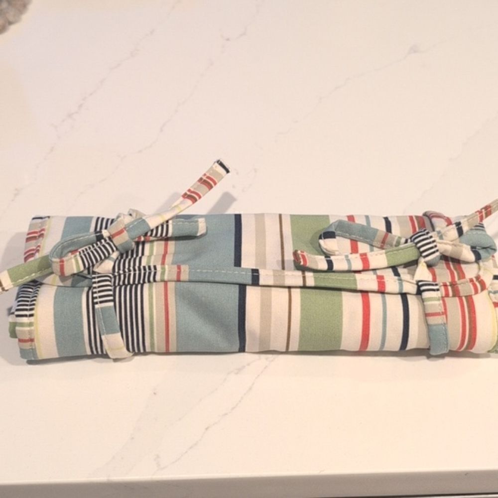 Pottery Barn Mixed Stripe Jewelry Roll Travel Organizer Bag